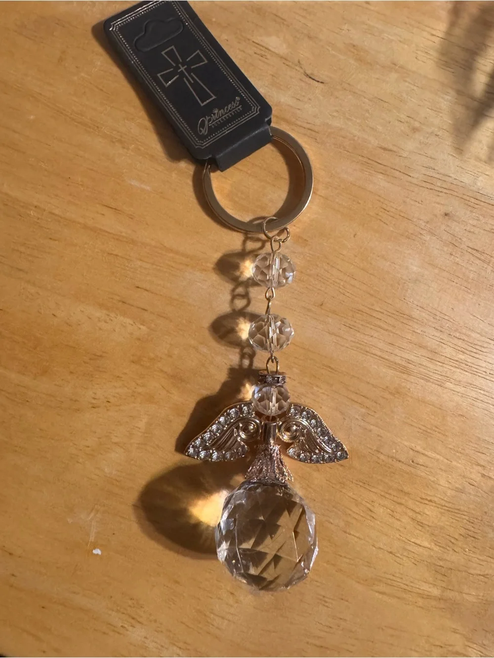 Angel Gold Tone Rhinestone Acrylic Metal Keychain